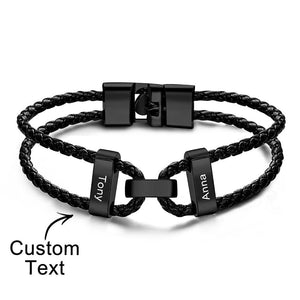 Engraved Beads Leather Bracelet Custom Letter Name Bracelet Father's Day Gift