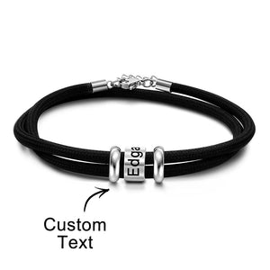 Personalized Engraved Beads Braided Bracelet Custom Name Bracelet Father's Day Gift