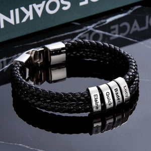 Custom Name Bracelet Braided Leather Personalized Gifts for Men