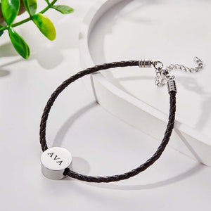 Personalized Engraved Leather Bracelet Custom Initials Date Vintage Bracelet For Men