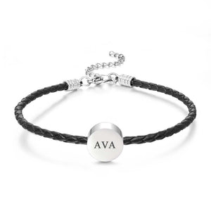 Personalized Engraved Leather Bracelet Custom Initials Date Vintage Bracelet For Men