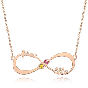 Name Necklace with Birthstone Infinity Necklace Rose Gold Plated