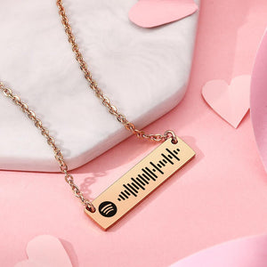 Personalized Bar Necklace Spotify Code Necklace Custom Music Spotify Scan Code Stainless Steel Necklace Gift Rose Gold