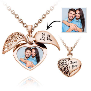 Custom Photo Locket Necklace Heart Design With Engraving