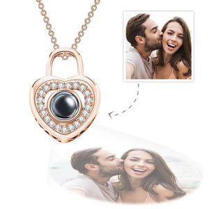 Personalized Photo Projection Necklace Love Heart Lock Shaped Pendant Valentine's Day Gift