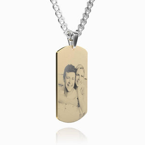 Men's Stainless Steel Photo Engraved Photo Pendant 18k Gold Plated