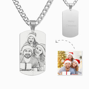 Men's Stainless Steel Photo Engraved Necklace Photo Pendant