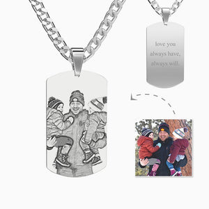 Men's Stainless Steel Photo Engraved Necklace Photo Pendant