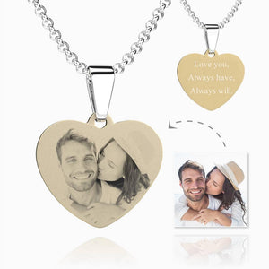 Stainless Steel Women's  Photo Engraved Heart Pendant 18k Gold Plated