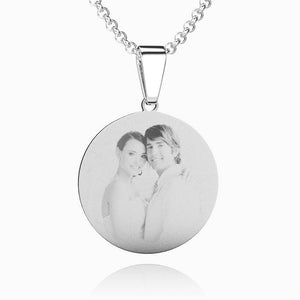 Women's Round Photo Engraved Necklace Stainless Steel