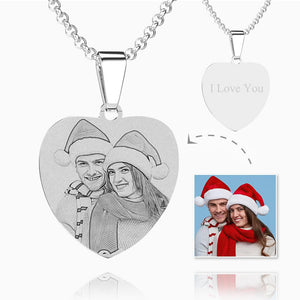 Women's Heart Photo Engraved Tag Necklace Engraved Jewelry Gifts Stainless Steel