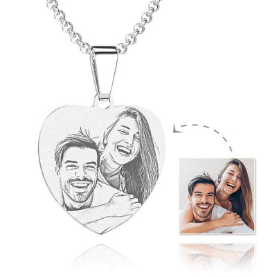Women's Heart Photo Engraved Tag Necklace Engraved Jewelry Gifts Stainless Steel