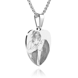 Mother‘s Day Gifts Women's Heart Photo Engraved Necklace Stainless Steel Black And White