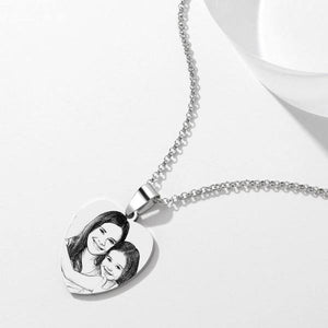 Photo Engraved Tag Necklace Heart-shaped with Engraving Stainless Steel Gifts for Mom