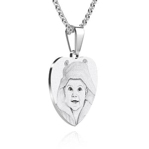 Heart Photo Engraved Tag Necklace With Engraving Stainless Steel