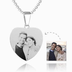 Your Photo Necklace Photo Engraved Heart Necklace Women's Stainless Steel Pendant Anniversary Gift For Her