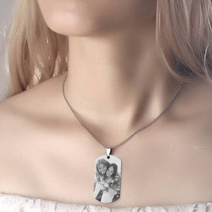 Women'S Photo Engraved Tag Necklace With Engraving Stainless Steel