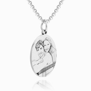 Round Photo Engraved Tag Necklace Stainless Steel