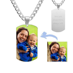 Men'S Photo Tag Necklace With Engraving Stainless Steel