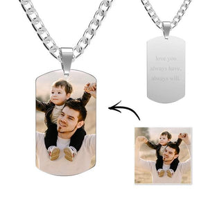 Men'S Photo Tag Necklace With Engraving Stainless Steel