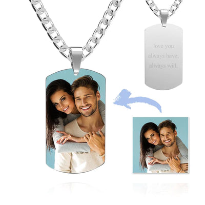 Custom Photo Necklace Photo Engraved Neckalce Men's Stainless Steel  Picture Pendant For Him