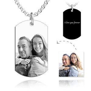 Custom Men's Engraved Stainless Steel Photo Pendant Necklace Father‘s Day Gifts