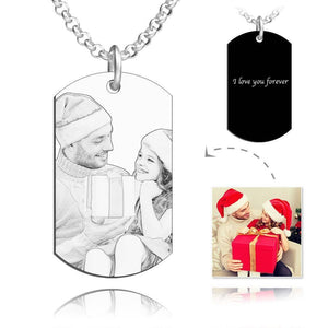 Custom Men's Engraved Stainless Steel Photo Pendant Necklace Father‘s Day Gifts