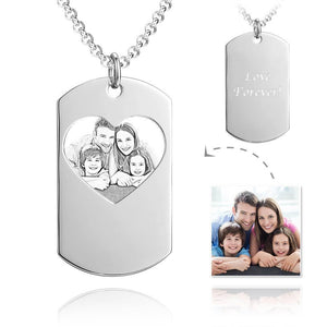 Unisex Photo Engraved Tag Necklace with Engraving Stainless Steel