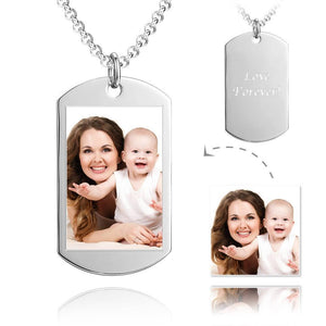 Unisex Engraved Tag Photo Necklace with Engraving Stainless Steel - Colorful