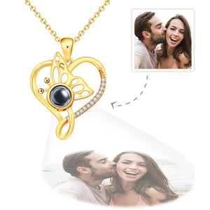 Custom Photo Projection Necklace Butterfly Heart Projection Necklace Creative Gift