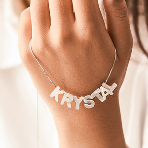 Mother of Pearl Name Necklace Custom Name Silver Necklace