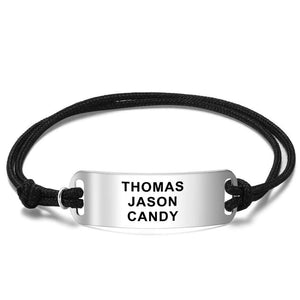 Men's Leather Bracelet Custom Men's Bracelet Engraved Bent card Bracelet Gift for Best Friend -Silver