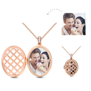 Custom Photo Locket Necklace Oval Heart Jewelry Personalized Locket With Pendant Gift Rose Gold