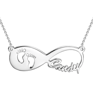 Baby Footprint Infinity Name Necklace Silver
