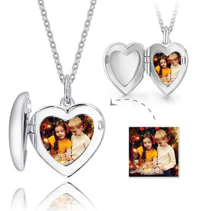 Photo Locket Necklace Custom Engraved Locket Heart Photo Necklace Silver For Mom Best Birthday Gift