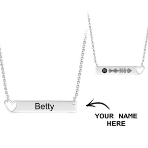 Scannable Spotify Code Heart Bar Necklace With Name Engraved -Gift For Her