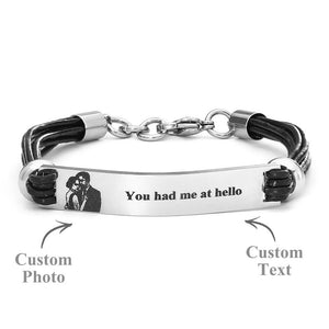 Custom Photo Leather Bracelet Personalized Engraved Adjustable Simple Bracelet Gifts For Men