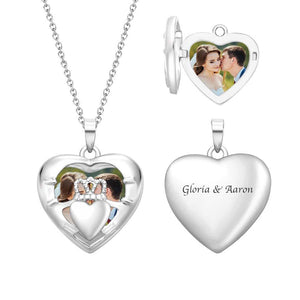 Custom Engraved Photo Locket Necklace Love Crown Photo Pendant Gifts
