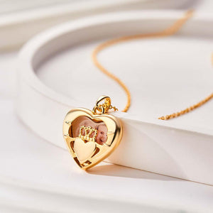 Custom Engraved Photo Locket Necklace Love Crown Photo Pendant Gifts