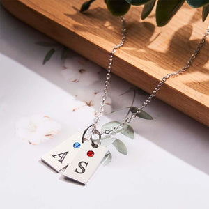 Custom Letter Birthstone Necklace Personalized Exquisite Initial Tag Pendant For Her