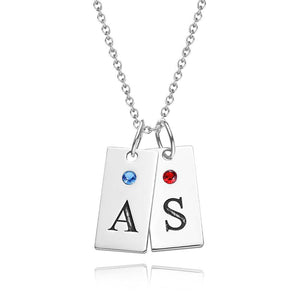 Custom Letter Birthstone Necklace Personalized Exquisite Initial Tag Pendant For Her