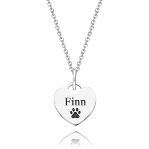 Personalized Name Paw Print Necklace Heart Shaped Pendant Memorial Jewelry For Pet Lover