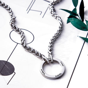 Personalized Engraved Circle Necklace Name Pendant Jewelry Father's Day Gift