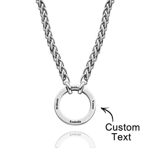 Personalized Engraved Circle Necklace Name Pendant Jewelry Father's Day Gift