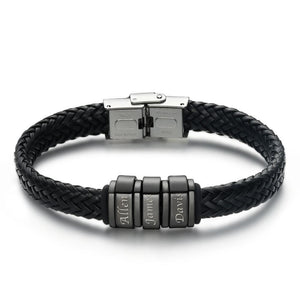 Men's Leather Bracelet Personalized Bracelet for Men, Gift for Dad Kids Name Bracelet 1-6 Charms