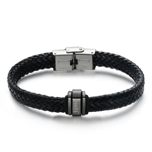 Men's Leather Bracelet Personalized Bracelet for Men, Gift for Dad Kids Name Bracelet 1-6 Charms