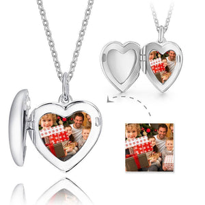 Engraved Heart Photo Locket Necklace Gift for Her