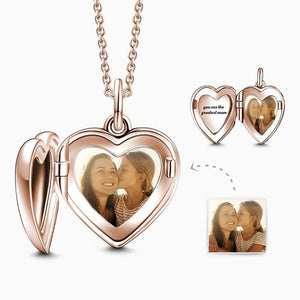 Custom Engraved Heart Photo Locket Necklace Rose Gold Plated - YourPhotoNecklaceuk