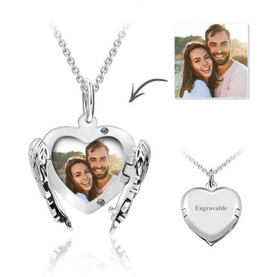 Custom Photo Necklace Engraved Locket Jewelry Personalized Angel Wing Necklace Unique Gifts