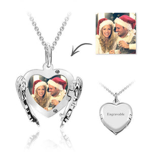 Locket Necklace Custom Photo Necklace Engraved Locket Jewelry Personalized Angel Wing Necklace Unique Gifts